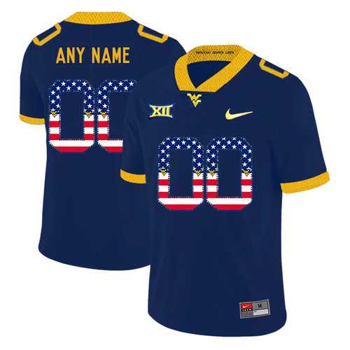 Mens West Virginia Mountaineers Customized Navy USA Flag College Football Jersey